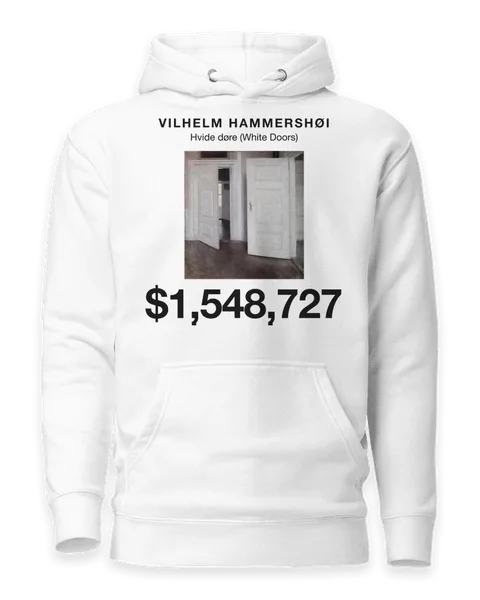 Hvide døre (White Doors) by Vilhelm Hammershøi, on a white hoodie