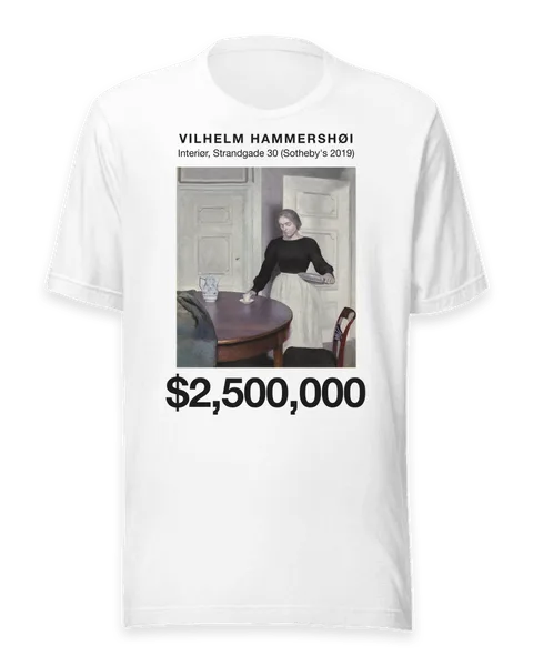 Interiør, Strandgade 30 (Sotheby's 2019) by Vilhelm Hammershøi, on a white t-shirt