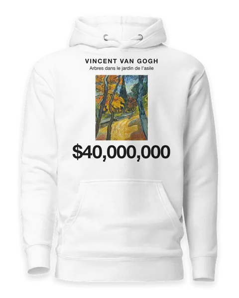 Arbres dans le jardin de l'asile by Vincent van Gogh, on a white hoodie