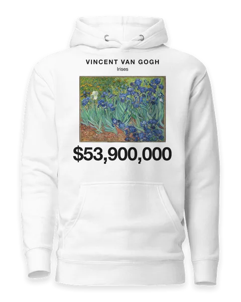 Irises by Vincent van Gogh, on a white hoodie