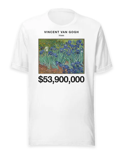 Irises by Vincent van Gogh, on a white t-shirt