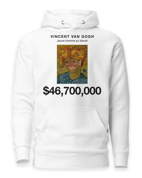 Jeune homme au bleuet by Vincent van Gogh, on a white hoodie