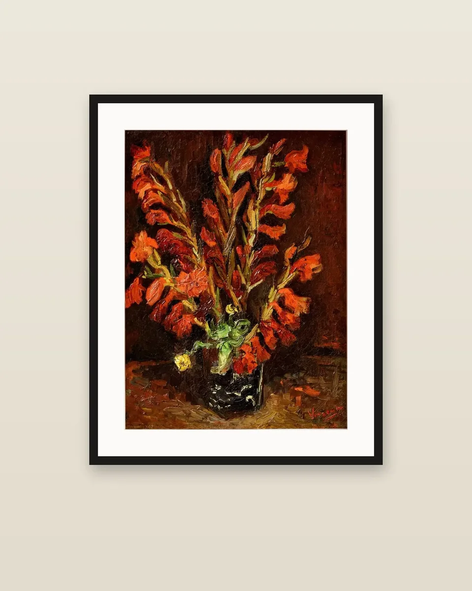 Still life: Vase with Gladioli by Vincent van Gogh, framed