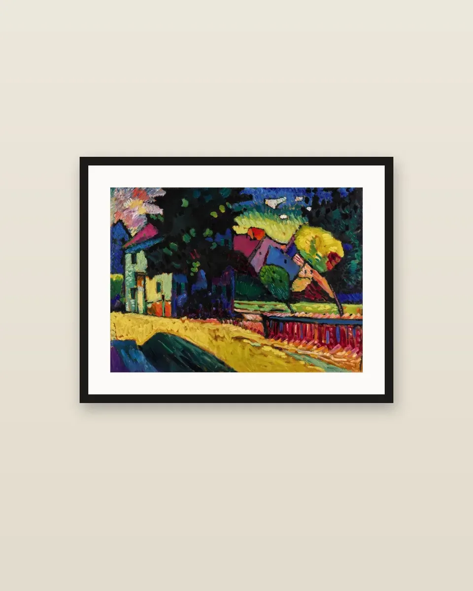 Murnau – Landschaft mit grünem Haus by Wassily Kandinsky, framed