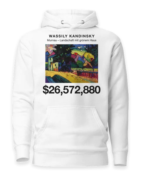 Murnau – Landschaft mit grünem Haus by Wassily Kandinsky, on a white hoodie