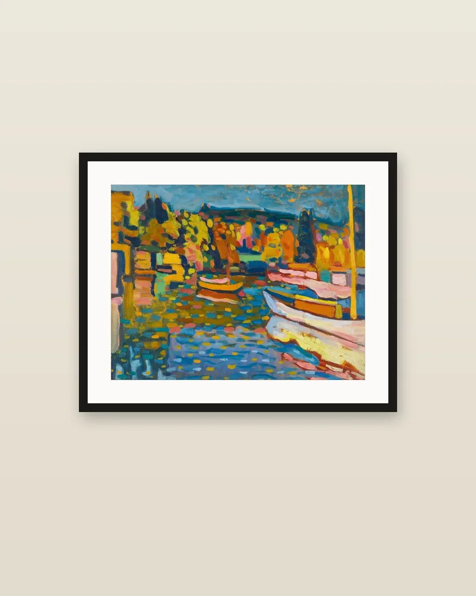 Studie für Herbstlandschaft mit Booten (Study for Autumn Landscape with Boats) by Wassily Kandinsky, framed