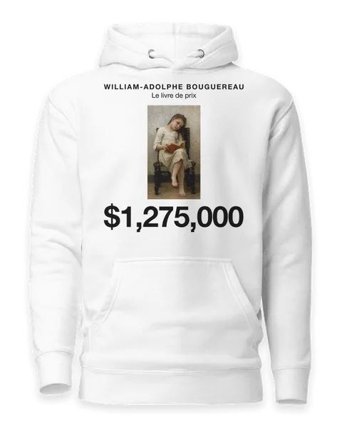 Le livre de prix by William-Adolphe Bouguereau, on a white hoodie