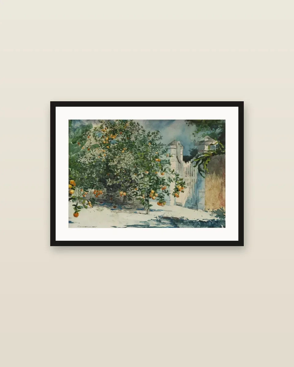 Orange Trees and Gate by Winslow Homer, framed
