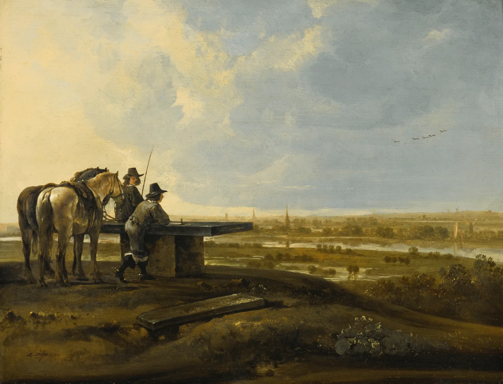 Panoramic landscape with travellers at the Koningstafel on the Heimenberg, near Rhenen, Aelbert Cuyp