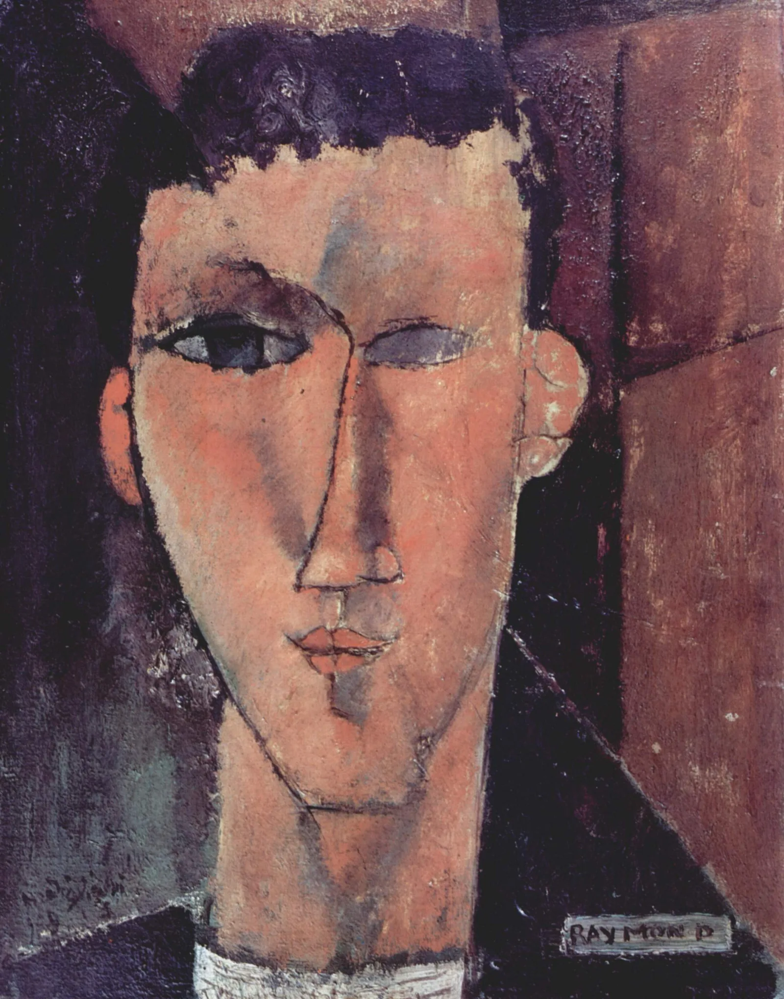 Small oil portrait by Amedeo Modigliani, 1915, of a young man with an intense gaze, believed to show Raymond Radiguet.