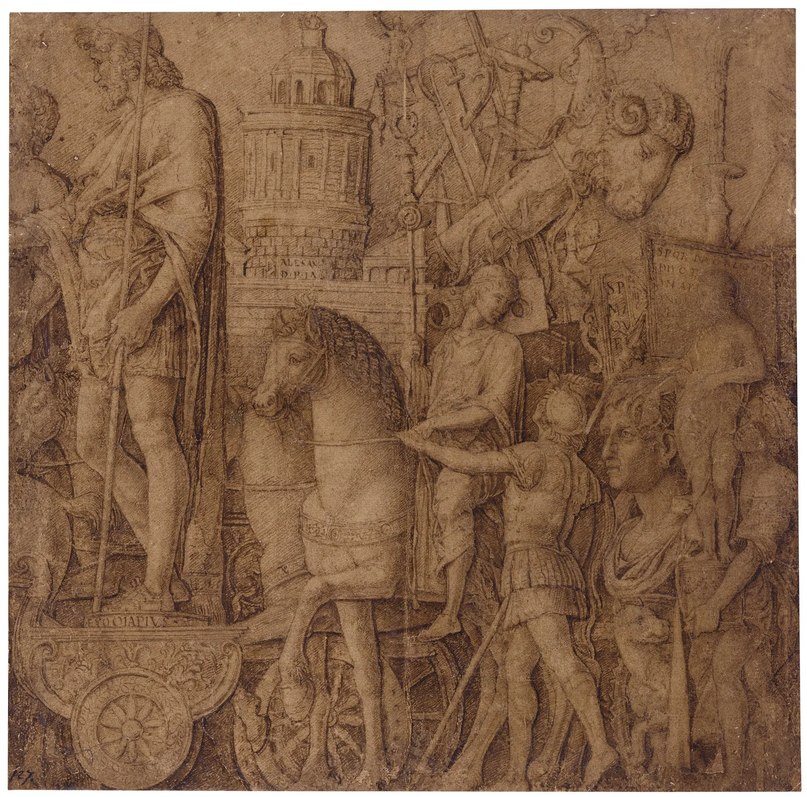 Study for the Triumph of Alexandria (The Standard Bearers and the Siege Equipment), Andrea Mantegna
