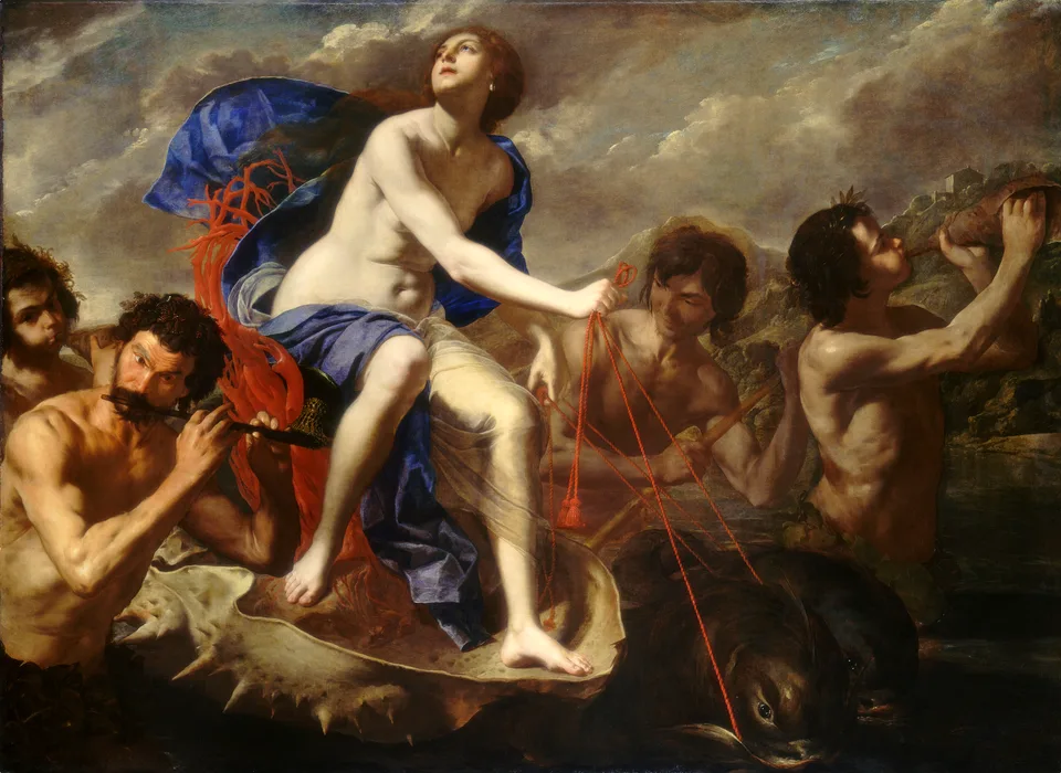 The Triumph of Galatea, 1.52 m high and 2.05 m wide, shown to scale beside a person 1.70 m tall