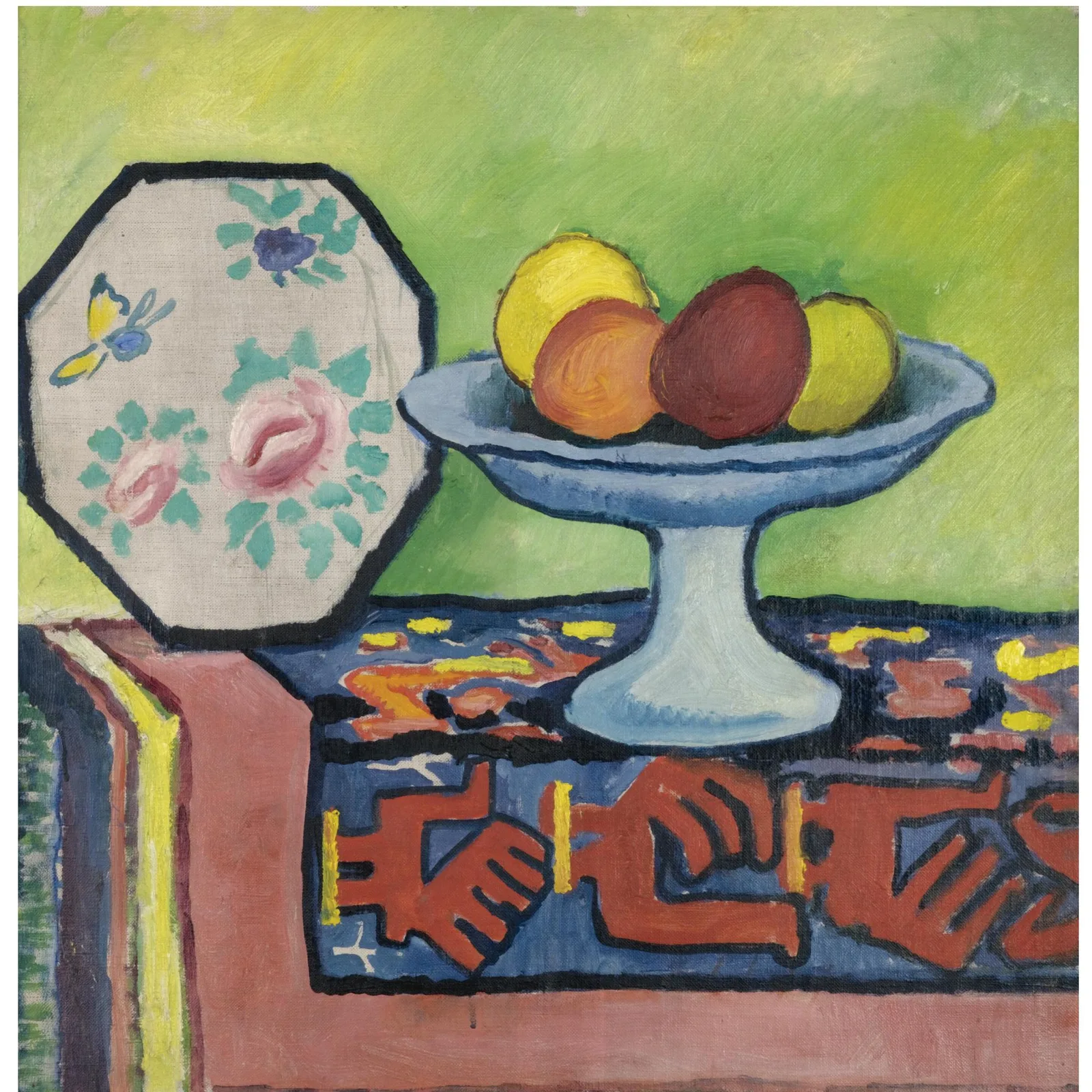 Stillleben mit Apfelschale und japanischem Fächer, August Macke