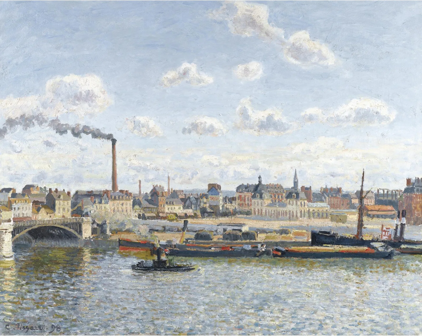 Le Pont Boieldieu et la Gare d'Orléans, Rouen, soleil, Camille Pissarro
