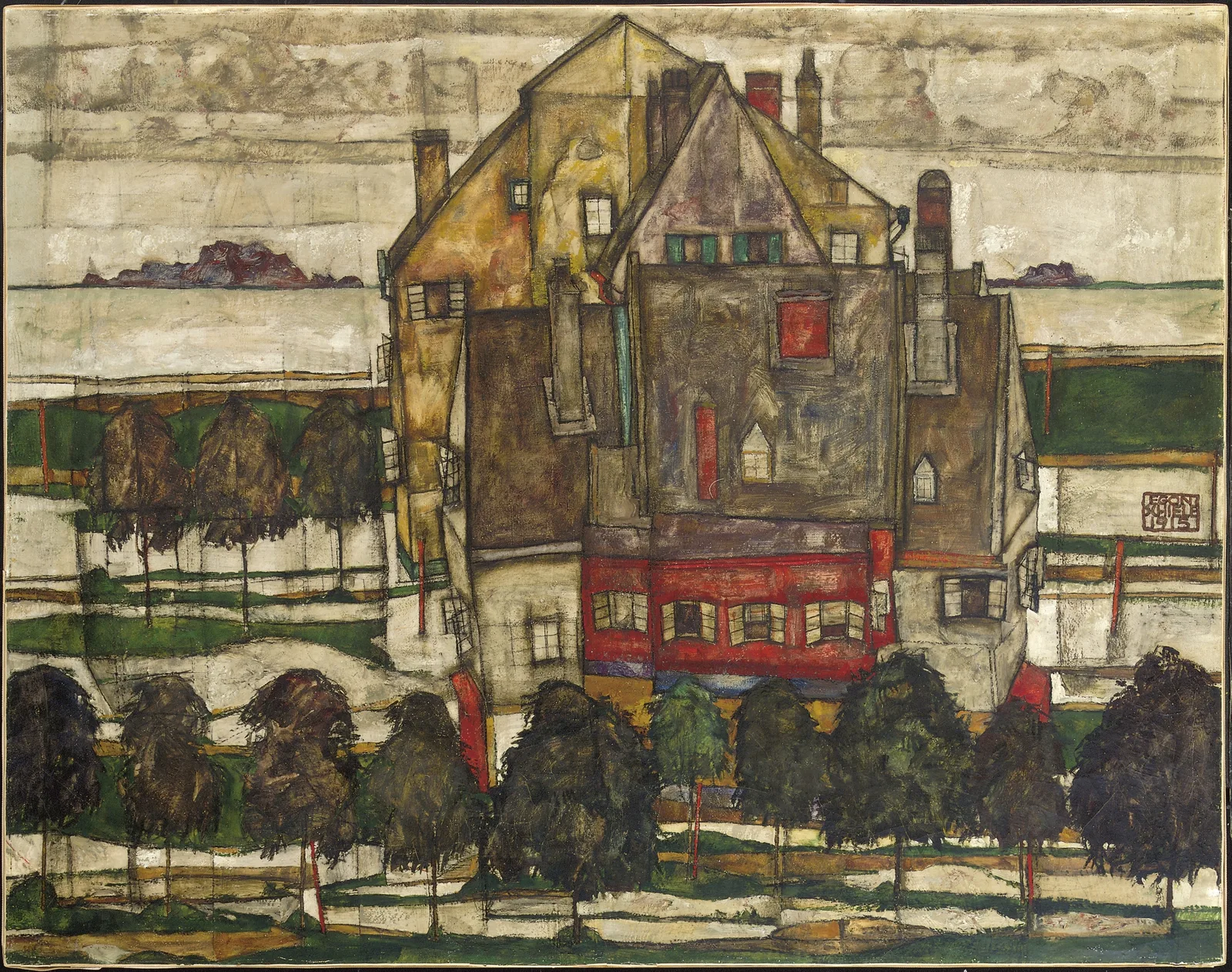 Einzelne Häuser (Häuser mit Bergen), Egon Schiele