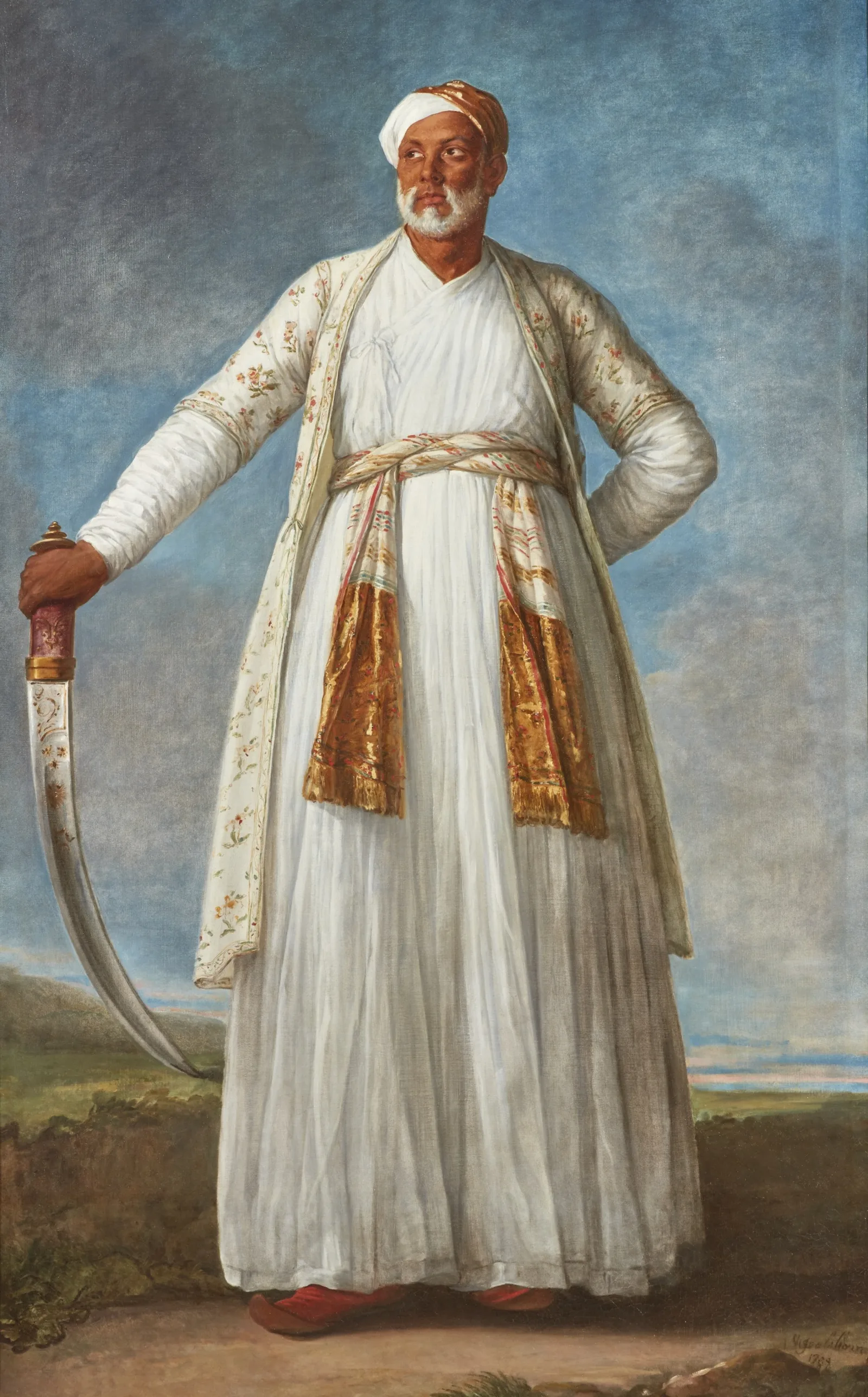 Portrait of Muhammad Dervish Khan, full-length, holding his sword in a landscape, Élisabeth Louise Vigée Le Brun