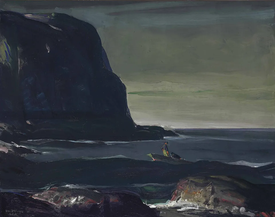 Evening Swell, 76 cm high and 97 cm wide, shown to scale beside a person 1.70 m tall