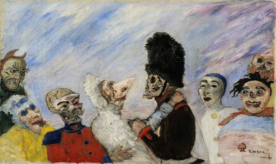 Squelette arrêtant masques, James Ensor