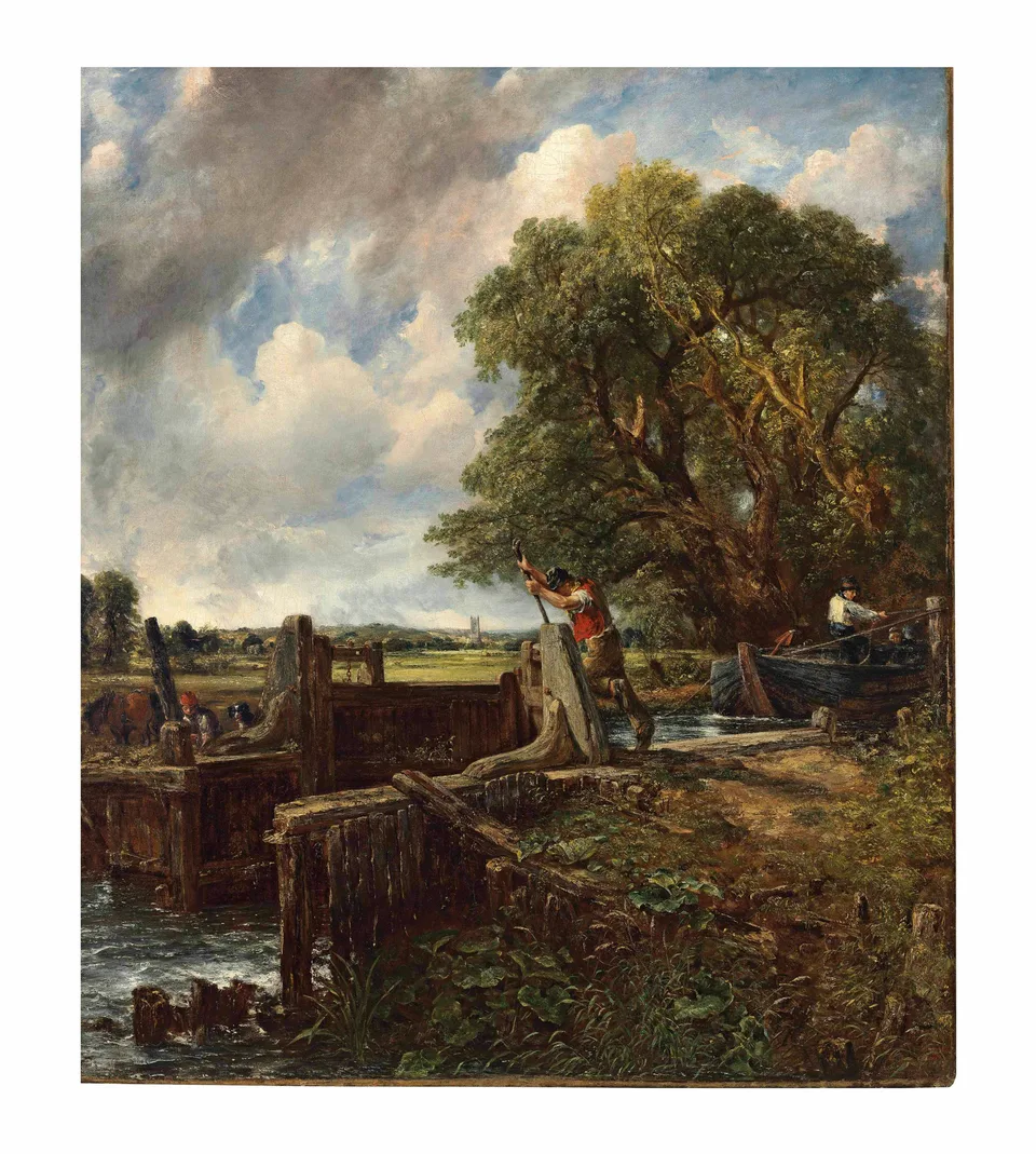 The Lock, 1.42 m high and 1.21 m wide, shown to scale beside a person 1.70 m tall