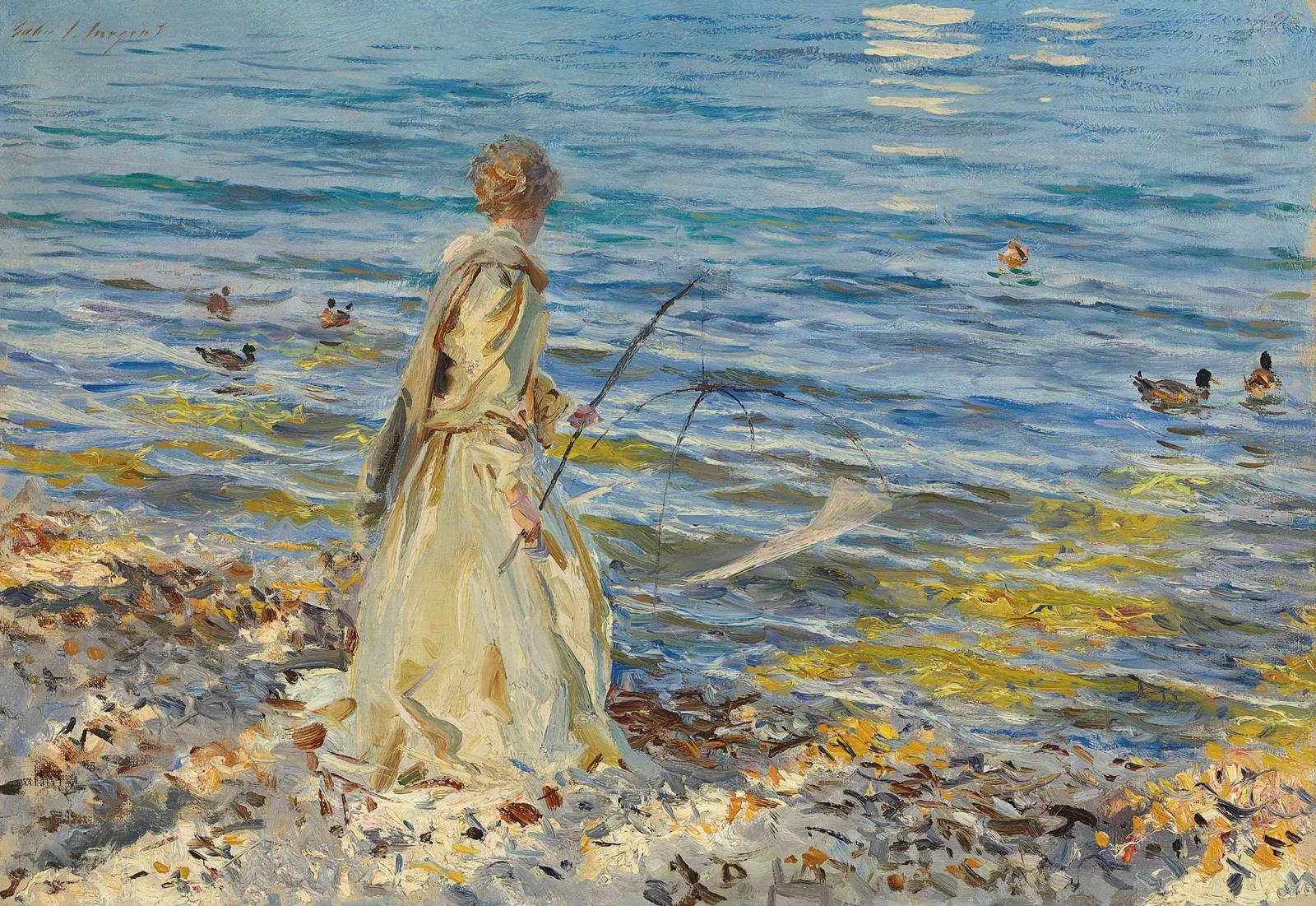 Oil painting by John Singer Sargent, dated 1913, titled Girl Fishing. No further description of the image is available from the auction house.