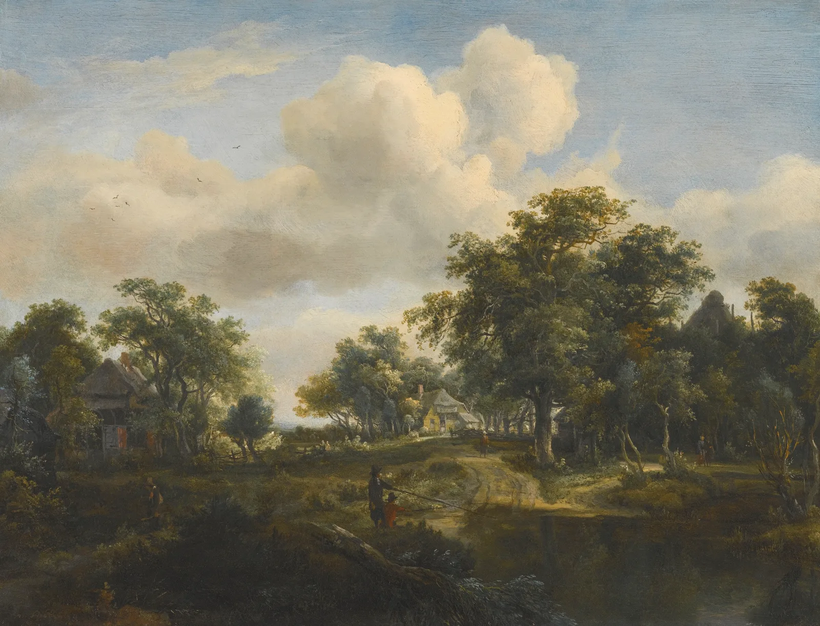 A hamlet in a woodland glade of oaks, Meindert Hobbema
