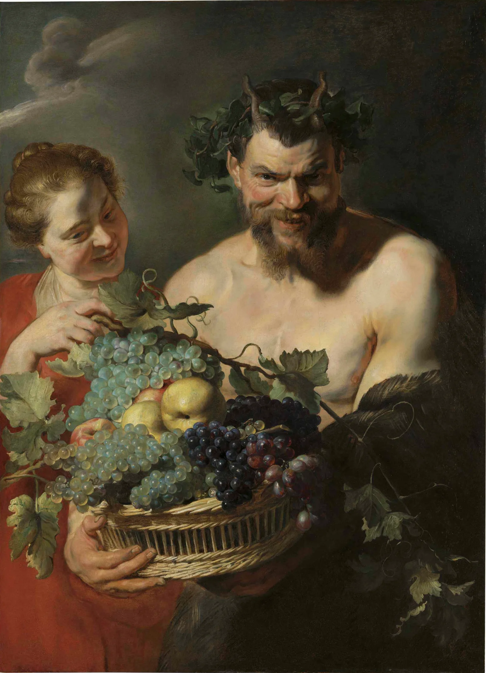 A Satyr Holding a Basket of Grapes and Quinces with a Nymph, Peter Paul Rubens