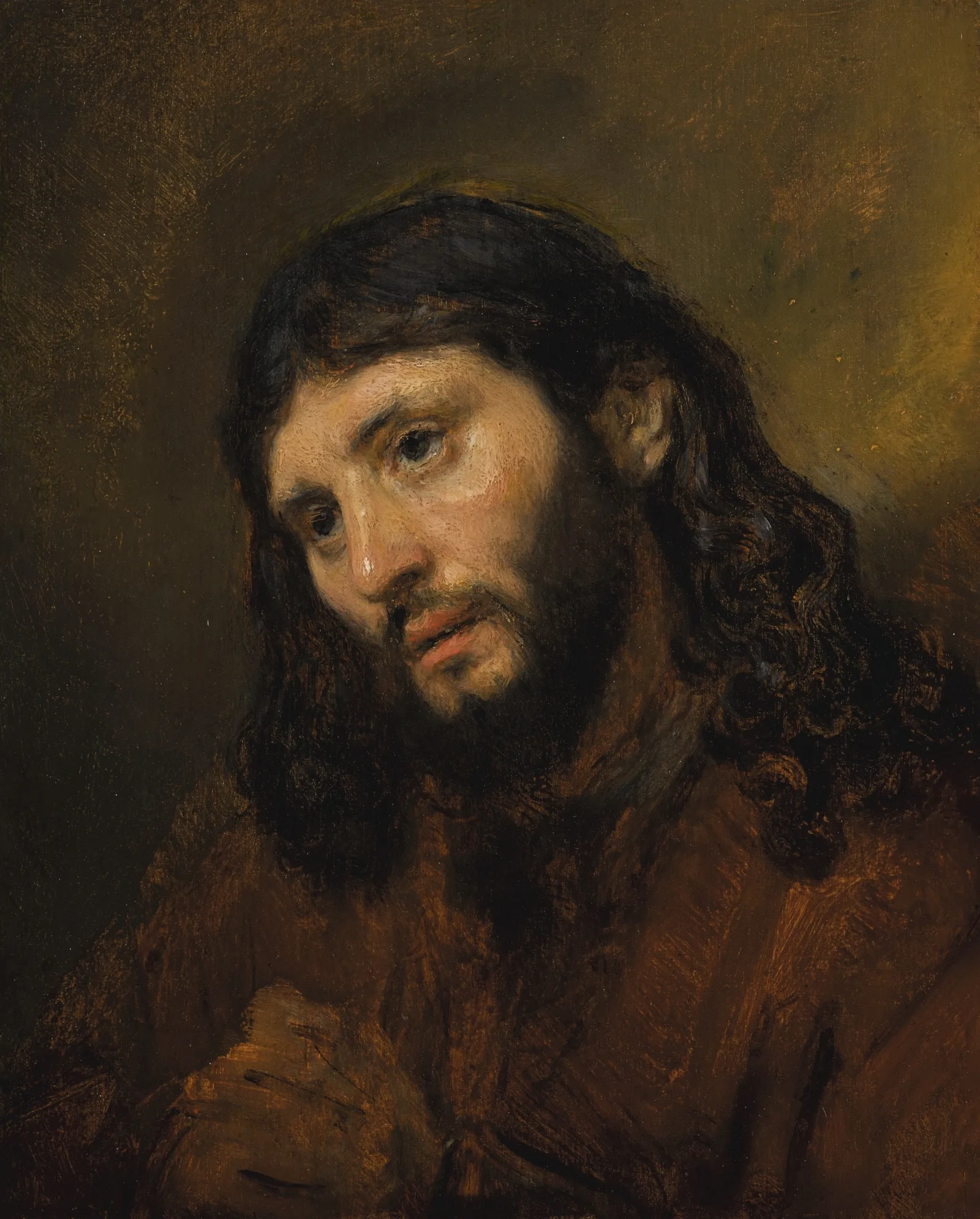 Study of the head and clasped hands of a young man as Christ in prayer, Rembrandt van Rijn