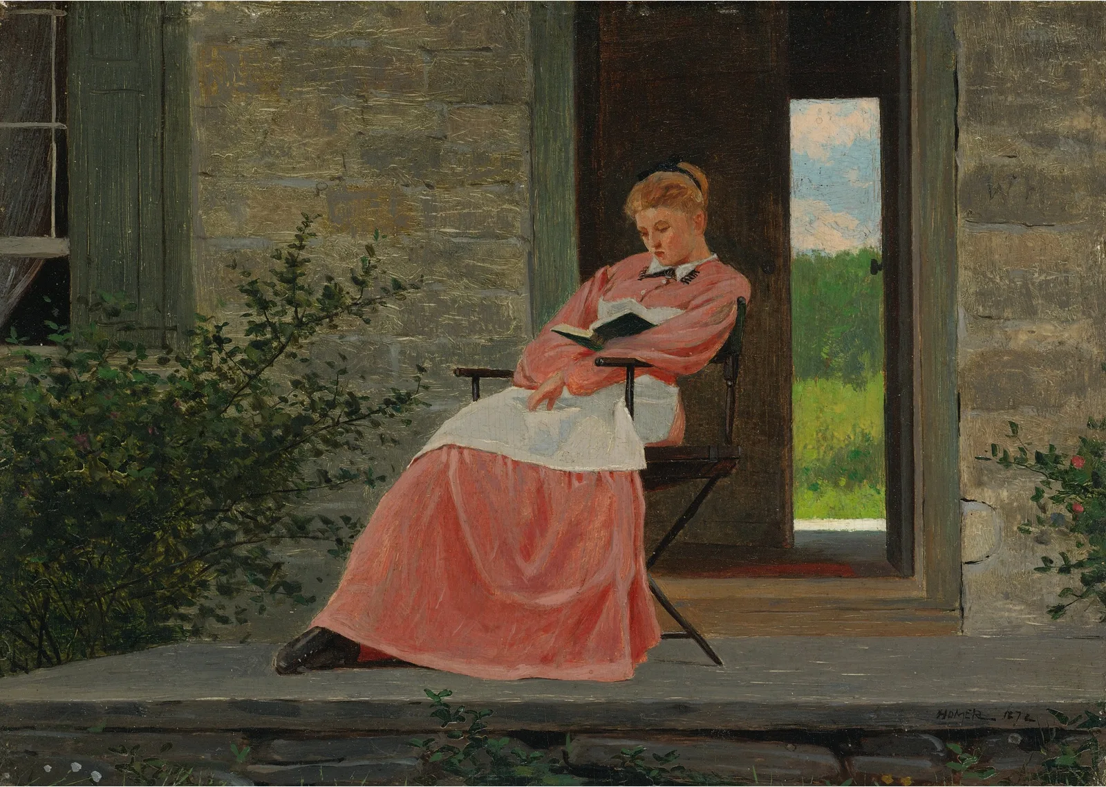 Girl Reading on a Stone Porch, Winslow Homer