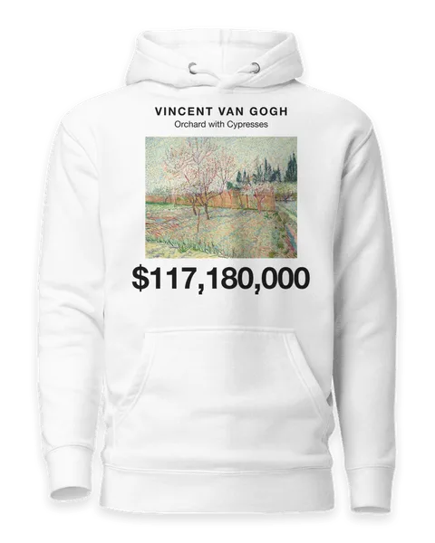 Orchard with Cypresses by Vincent van Gogh, on a white hoodie